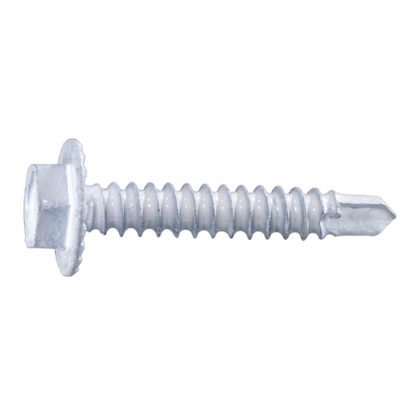 Midwest Fastener Self-Drilling Screw, #8 x 1 in, White Ruspert Steel Flange Hex Head External Hex Drive, 100 PK 54479 - main